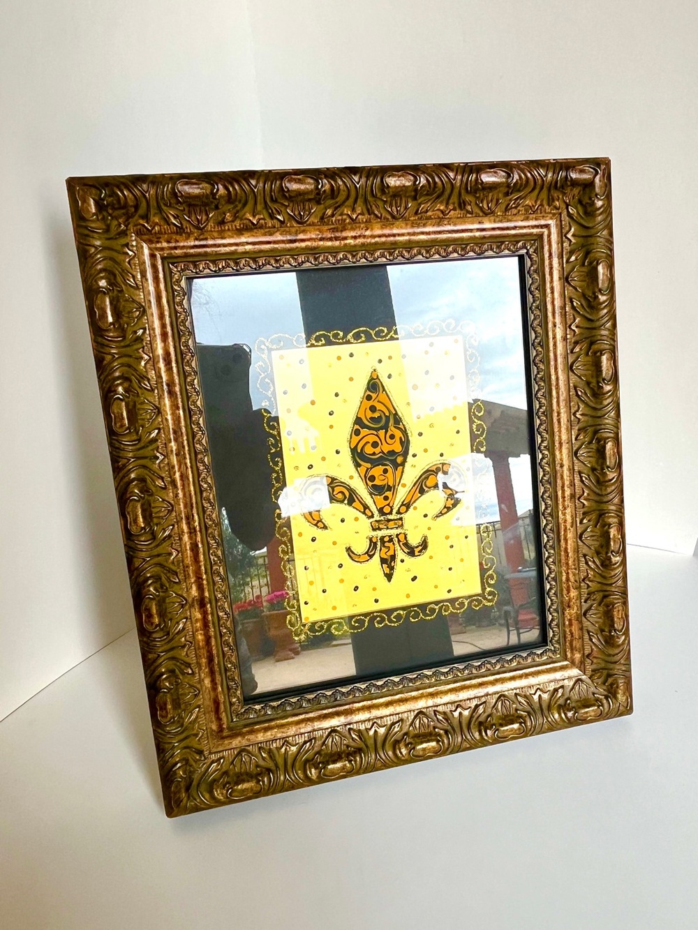 Gold Ornate Framed Fleur-de-Lis Mixed Media Wall Art - Unbranded